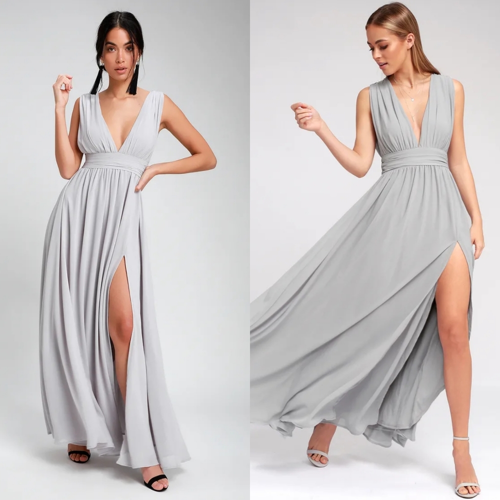 Lulus Heavenly Hues Light Grey Maxi Dress